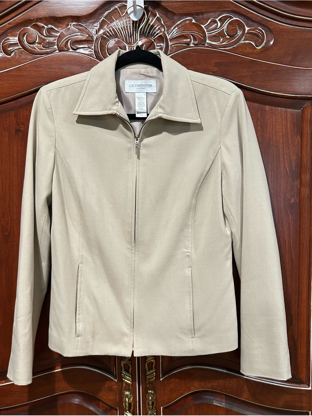 Liz Claiborne Beige Zip-Front Blazer Jacket
